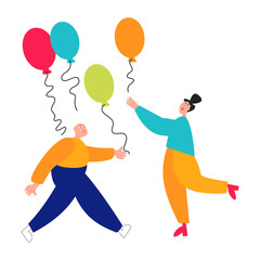 A girl and a guy are preparing for the holiday. Birthday and anniversary celebrations. Vector illustration