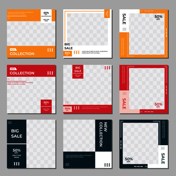 Set of Editable square banner template. With dark grey, pink and orange background color. Suitable for social media posts and advertisements, Food, Fashion, furniture and many more