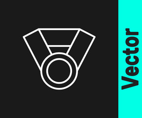 White line Medal icon isolated on black background. Winner achievement sign. Award medal. Vector