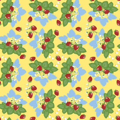 Geometric seamless pattern - strawberry bush on a yellow background.