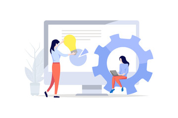 Business concept. Team metaphor.people lift gear.Vector illustration flat design style. Symbol of teamwork, cooperation, partnership.