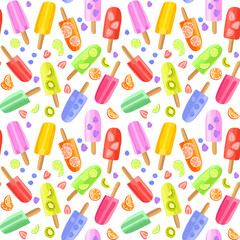 Hand drawn colorful popsicles seamless pattern background.