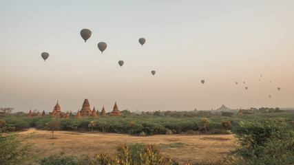 Balloons flight over temples in Bagan, Myanmar