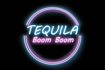 The inscription of the drink based on tequila called Boom Boom, colorful neon