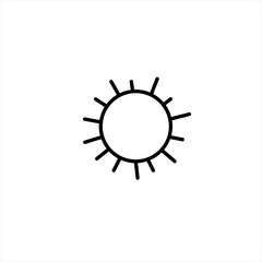 Sun icon. Symbol of sunny weather. Vector hand drawn illustration in the style of a doodle. Isolated on white background