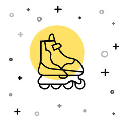 Black line Roller skate icon isolated on white background. Random dynamic shapes. Vector Illustration