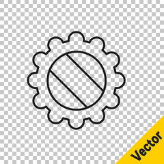 Black line Bottle cap icon isolated on transparent background. Vector Illustration