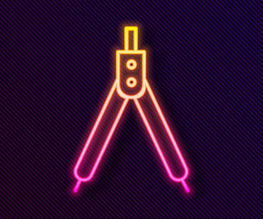 Glowing neon line Drawing compass icon isolated on black background. Compasses sign. Drawing and educational tools. Geometric instrument. Vector Illustration