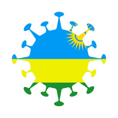 Rwandan flag in virus shape, symbolizing COVID-19 impact.
