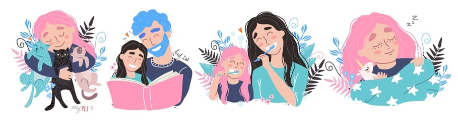Vector bundle of happy loving family scenes.