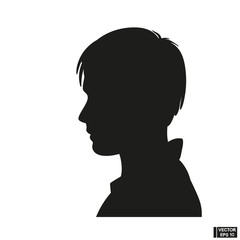 Boy silhouette on a white background. Black face profile in vector