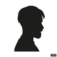 Silhouette of a bearded man, hipster style. Barber shop emblem.