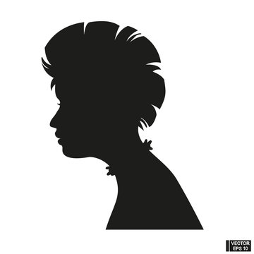 Boy silhouette on a white background. Black face profile in vector