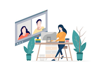 Conference video call menu template, working from home. Colleagues talk to each other people participants.