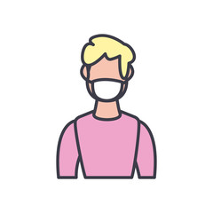 Man with medical mask flat style icon vector design