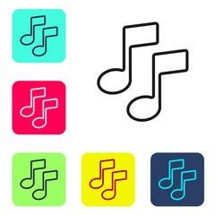 Black line Music note, tone icon isolated on white background. Set icons in color square buttons. Vector Illustration