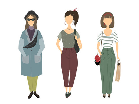 Silhouettes of girls, young women. Set of female figures. Vector illustration.