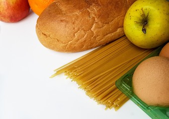 Food for donations during quarantine coronavirus on a white background. 