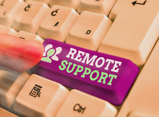 Writing note showing Remote Support. Business concept for type of secure service, which permits...