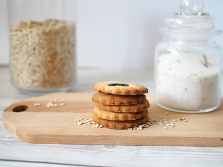 Crunchy cookies with raspberry jam, delicious snack