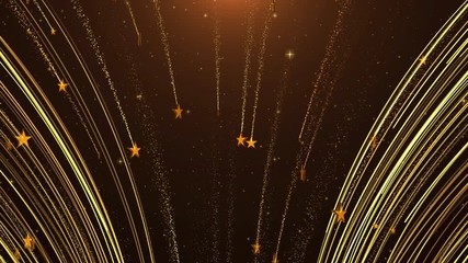 Abstract Golden Award Celebrations Particle Lines With Falling Stars And Golden Starry Sky, Two Types Background Motion Seamless Loop