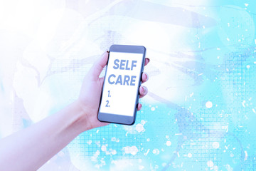 Text sign showing Self Care. Business photo showcasing the practice of taking action to improve one...