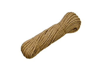 Spool of bale twine isolated on white background. Skein sisal macro texture.