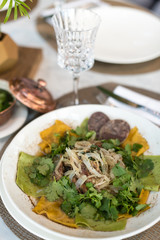 Boiled Meat with Noodles and Onion. Traditional Dish of Central Asia, Beshbarmak