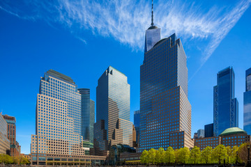 Obraz premium New York, NY, USA - May 2, 2020: View of World Trade Center complex at Lower Manhattan.