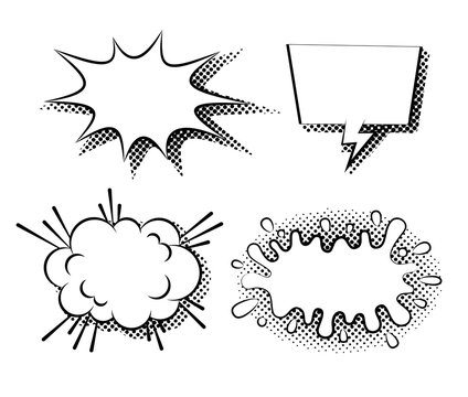 Set of comic speech bubbles of different shapes with halftone dotted shadows icon vector isolated