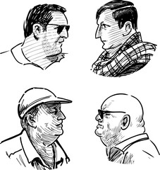 Sketches of faces various casual mature men