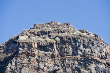 Greened cliff under a blue sky