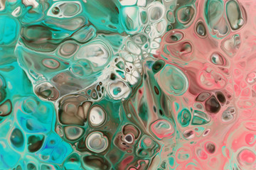 
background of spreading paint on the surface with bubbles.Design colorful template for business cards