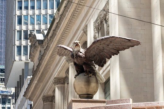 New York City - May 10, 2020: Eagle Statue, Grand Central Railroad Terminal at 42nd Street  in Manhattan