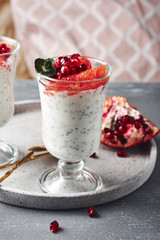 Chia pudding with fresh fruits.