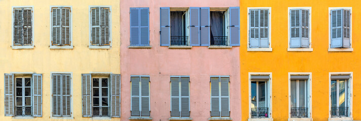 Fototapeta na wymiar Panorama shot of close up of building facades