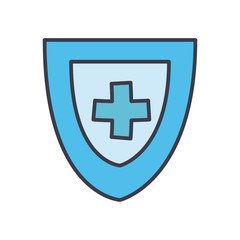 Medical cross inside shield flat style icon vector design