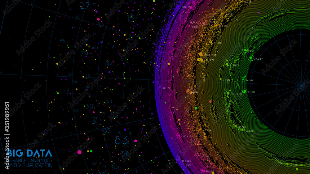Fototapete Vector abstract colorful round big data information visualization. Social network, financial analysis of complex databases. Visual information complexity clarification. Intricate data graphic