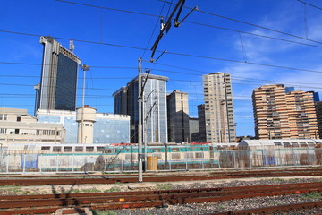 Naples central business District ( Napoli centro direzionale) photographed from the Napoli Centrale Train station. Campania, Italy.