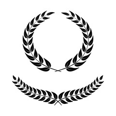 Laurel wreath on white background. Symbol of victory. Black isolated vector icons in flat design.