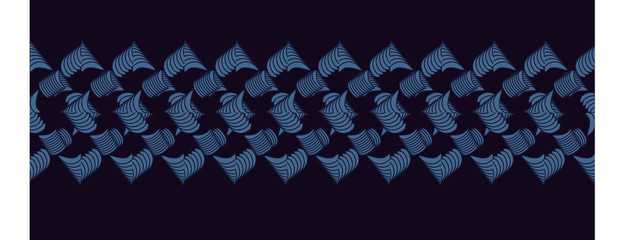 Seamless horizontal banner. Pattern of squares. Bracelets made of shells. Blue vector on purple background.