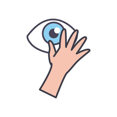 Hand touching eye flat style icon vector design