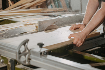 Joinery and wood work concept, professional joiner, carpenter making, sawing furniture, handcraft, manufacture work