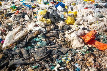 Pollution concept garbage pile in trash, waste dump or a landfill, waste from household, global warning