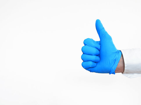 pulgar arriba bueno ok mano bien ya termina excelente optimista futuro medico guante todo bien aprobaci&oacute;n gesto s&iacute;mbolo azul good