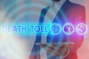 Handwriting text writing Death Toll. Conceptual photo the number of deaths resulting from a...