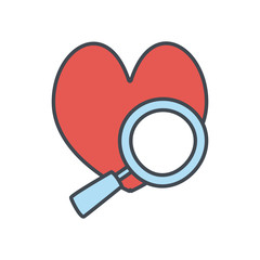 Heart and lupe flat style icon vector design