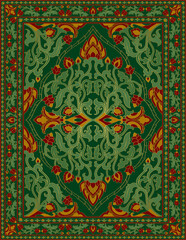 Oriental green carpet.