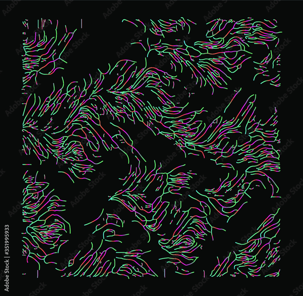 Aufkleber Generative Art with Visualization of Random Perlin Noise. Conceptual image of high tech systems: Artificial Intelligence, Deep Learning, Neural networks and Internet Map.