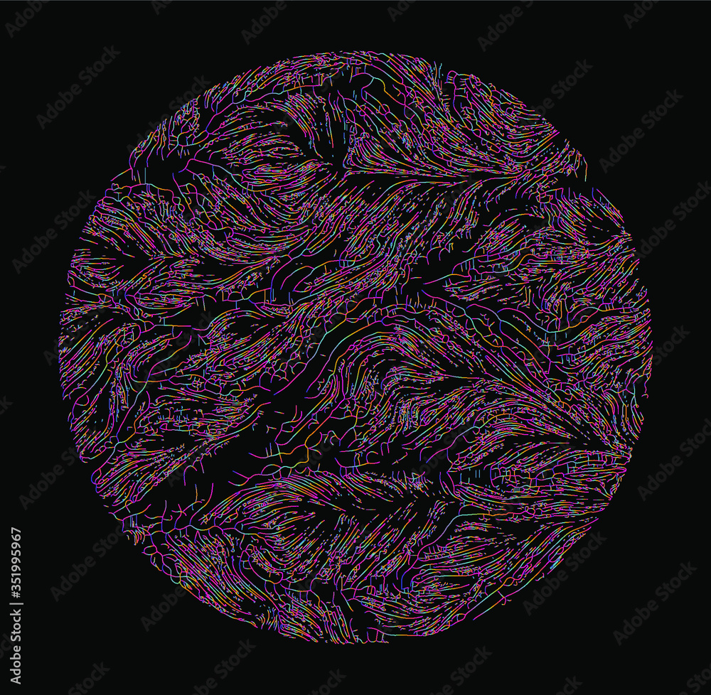 Aufkleber Generative Art with Random Perlin Noise Visualization. Conceptual image of high tech systems: Artificial Intelligence, Deep Learning, Neural networks and Internet Map.